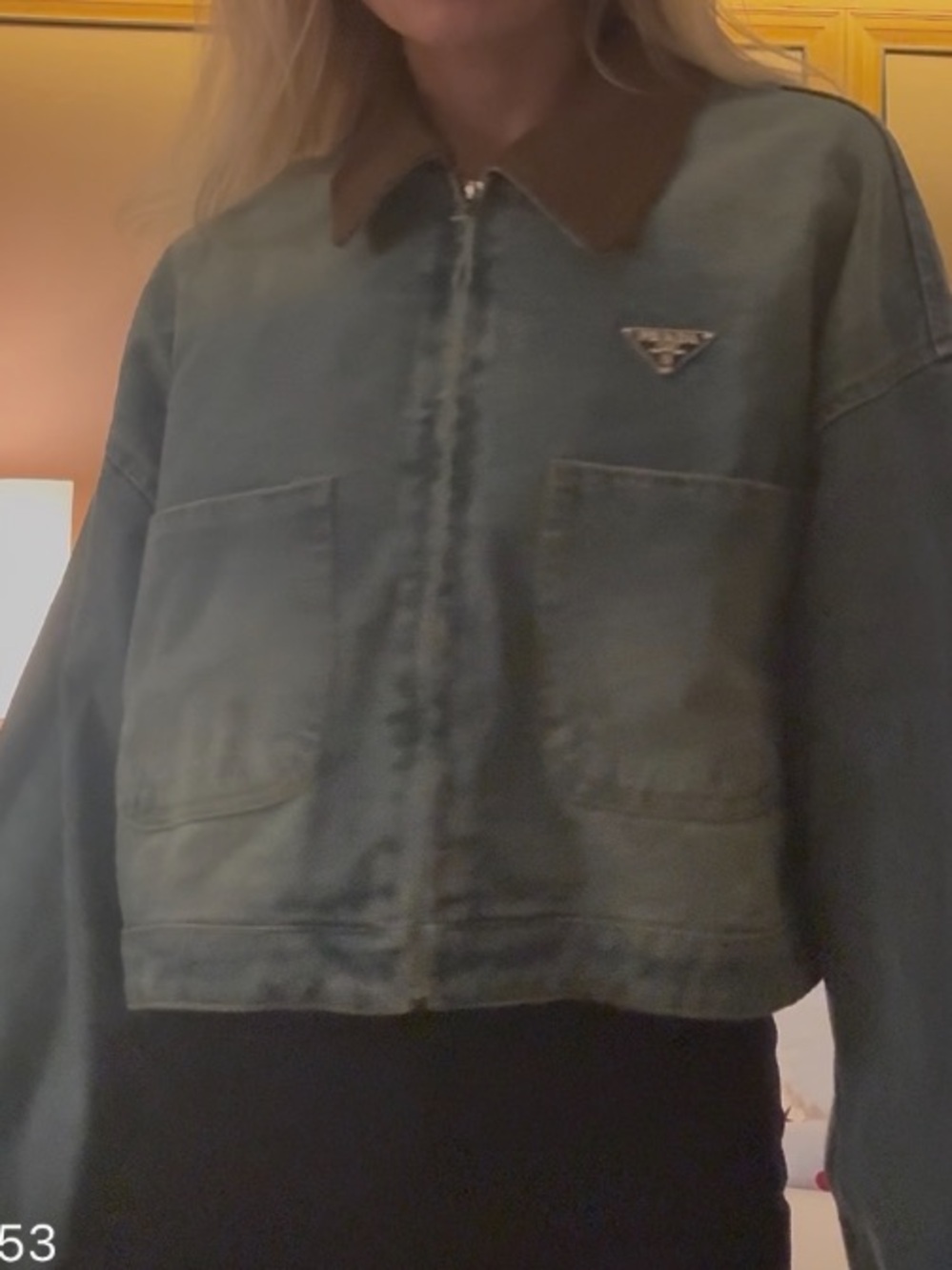 Prada Cropped Zip Jacket with Brown Collar